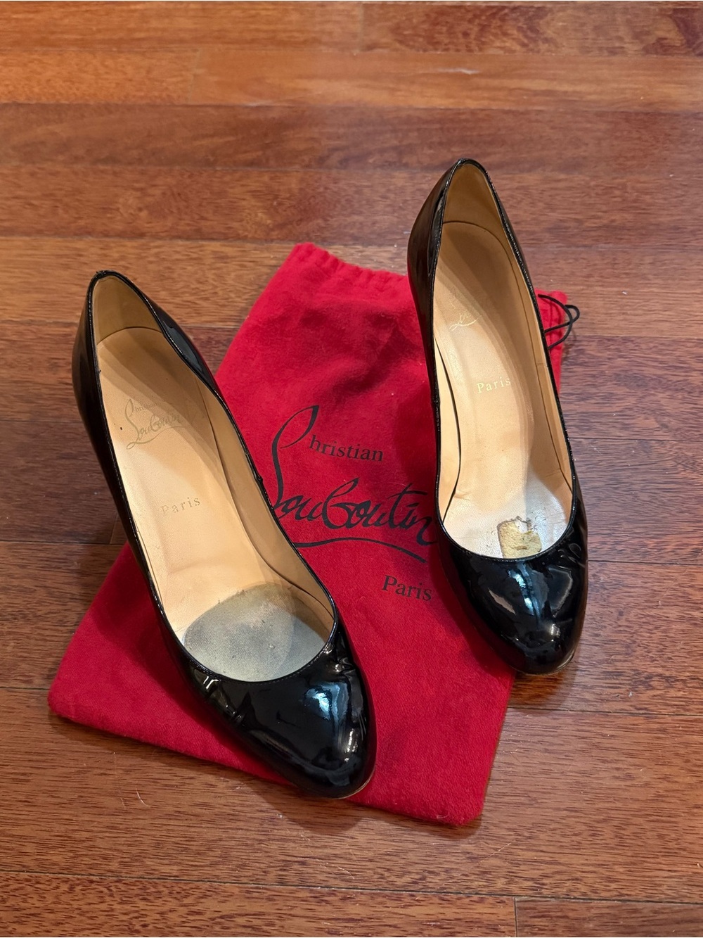 Christian Louboutin Black Patent Round-Toe Pumps